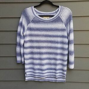 Lou & Grey Knit Blue Gray White Crew Neck Sweater size Medium